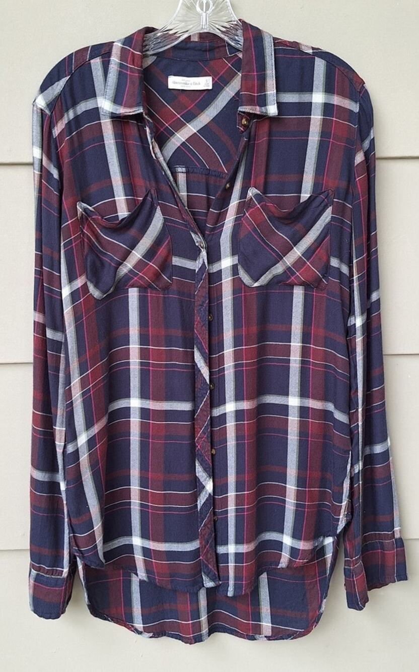 Abercrombie & Fitch Womens Lightweight Viscose Plaid Flannel Shirt Navy Red S